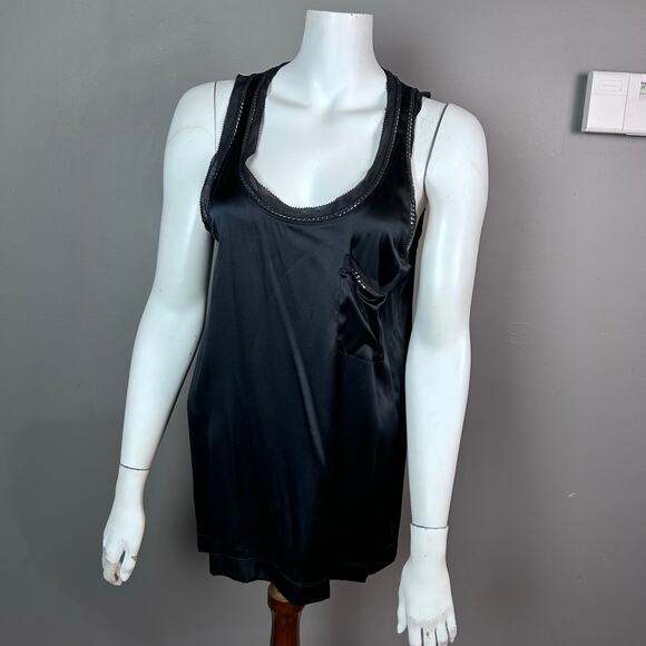 Theory tank top blouse women's Large black silk scoop neck chain goth witchy - Picture 1 of 14